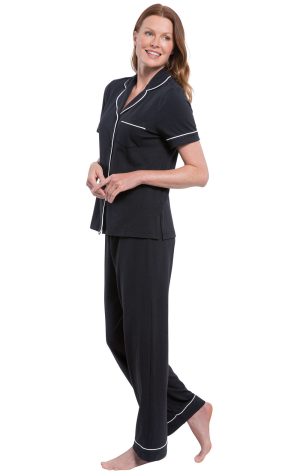 Solid Jersey Short-Sleeve Button-Front Pajamas