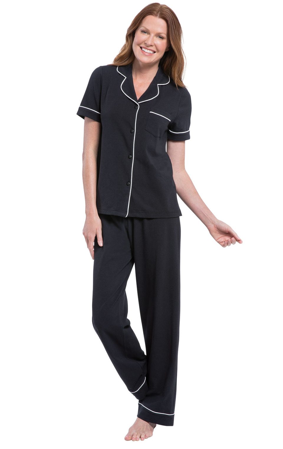 Solid Jersey Short-Sleeve Button-Front Pajamas