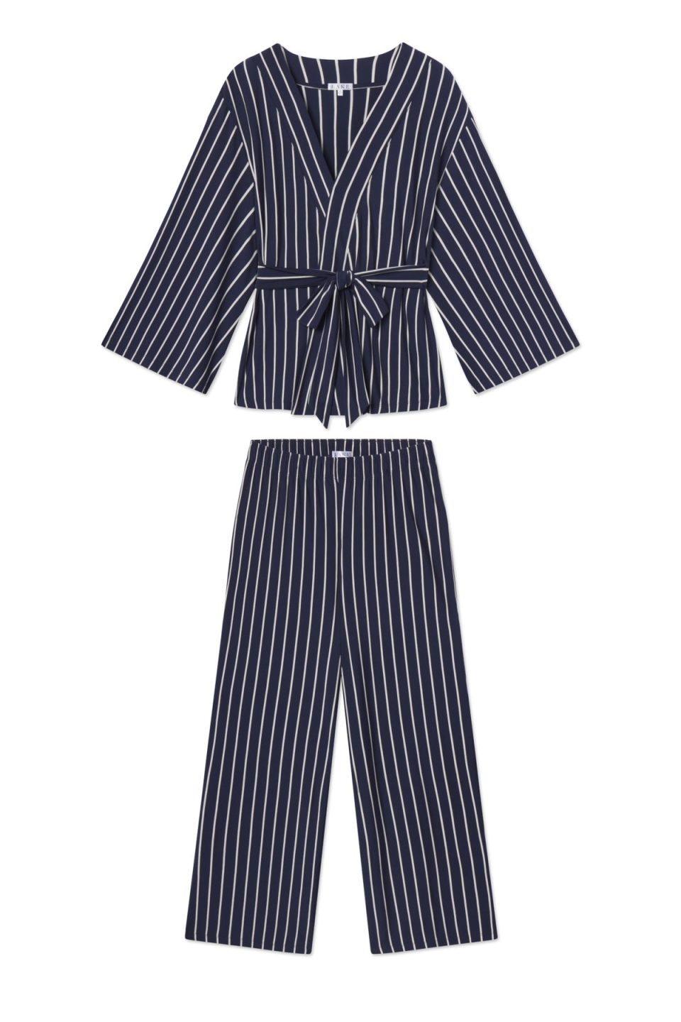 DreamModal Kimono Pajama Set in English Navy Vertical Stripe
