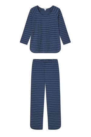 Pima Long-Long Set in Navy Boating Stripe