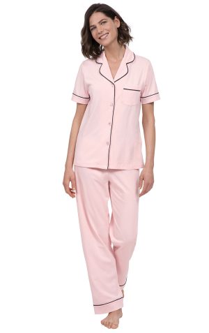Solid Jersey Short-Sleeve Button-Front Pajamas
