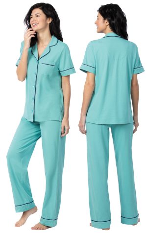 Solid Jersey Short-Sleeve Button-Front Pajamas