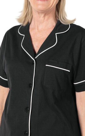 Solid Jersey Short-Sleeve Button-Front Capri Pajamas