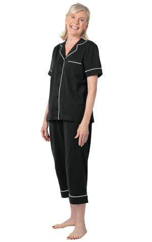 Solid Jersey Short-Sleeve Button-Front Capri Pajamas