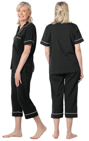 Solid Jersey Short-Sleeve Button-Front Capri Pajamas