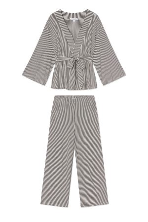 DreamModal Kimono Pajama Set in Black Pencil Stripe
