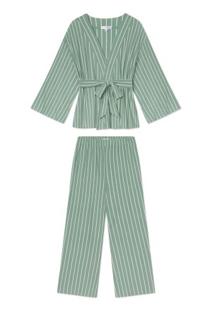DreamModal Kimono Pajama Set in Boxwood Vertical Stripe