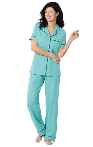 Solid Jersey Short-Sleeve Button-Front Pajamas